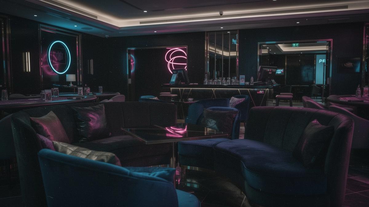 Premium lounge atmosphere with neon accents